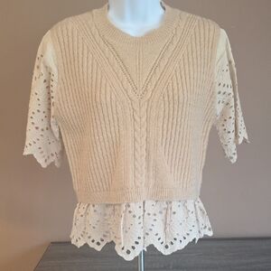 BiBi Beige Knit Sweater with Lace Details